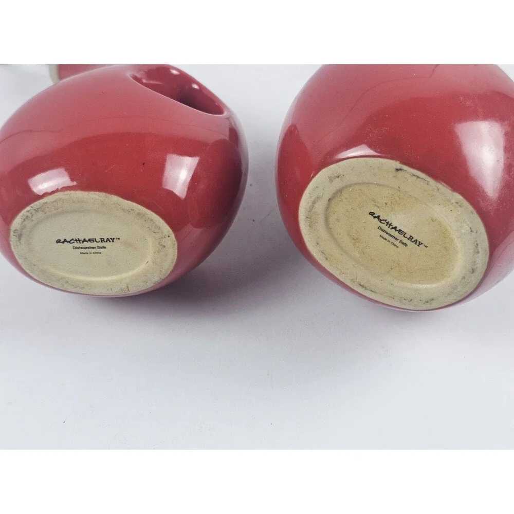 Rachael Ray Red EVOO Oil & Vinegar Dispenser Set Ceramic Cruet Pair